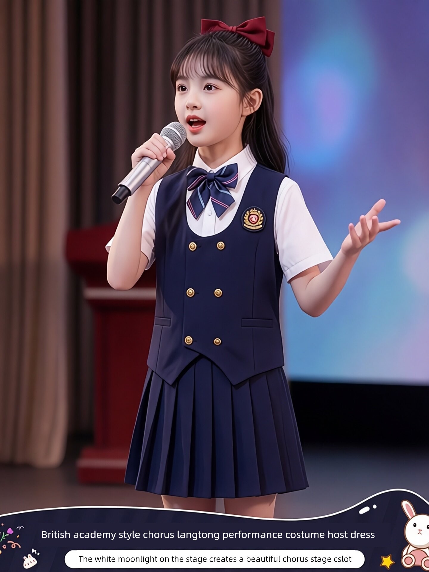Children's Chorus Performance Costumes, Patriotic Poetry Recitation Costumes for Middle and High School Students, Elementary School Girls' Speech Contest Dresses