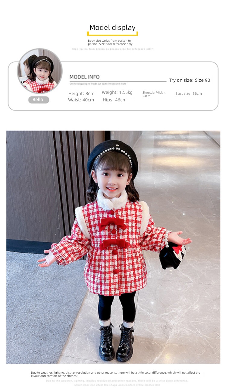 Baby girl Wool child lattice Foreign style winter loose coat