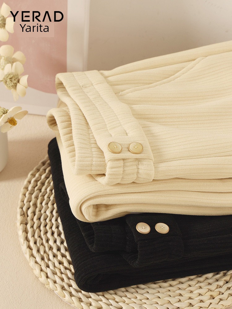 Arida knitting female Autumn and winter Plush white Wide leg pants