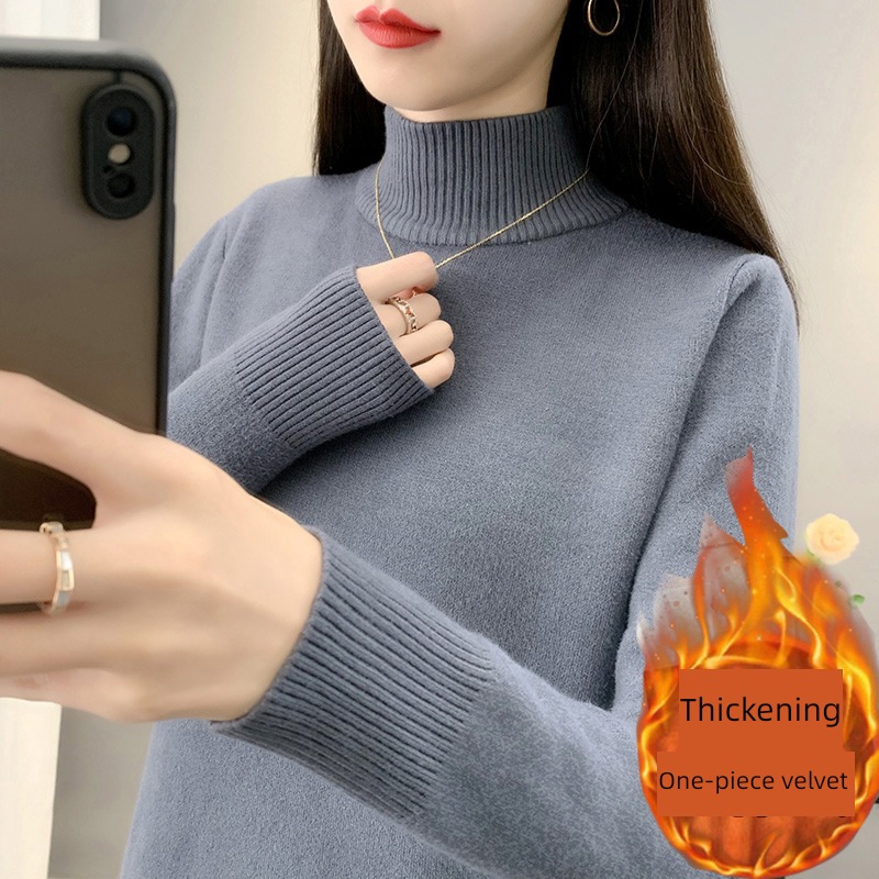 one Velvet Half high collar Autumn and winter Inner lap Self-cultivation sweater