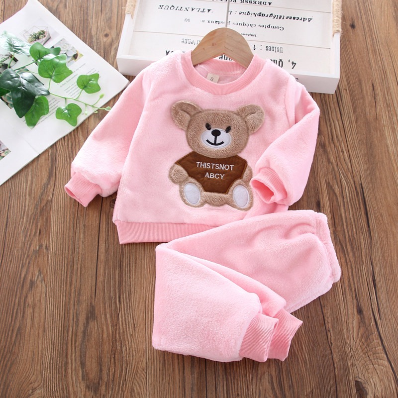 baby male girl Autumn and winter Coral velvet pajamas suit
