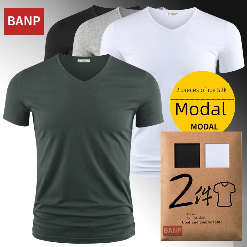 modal  2 piece V-collar Tight fitting Ice feeling Short sleeve T-shirt