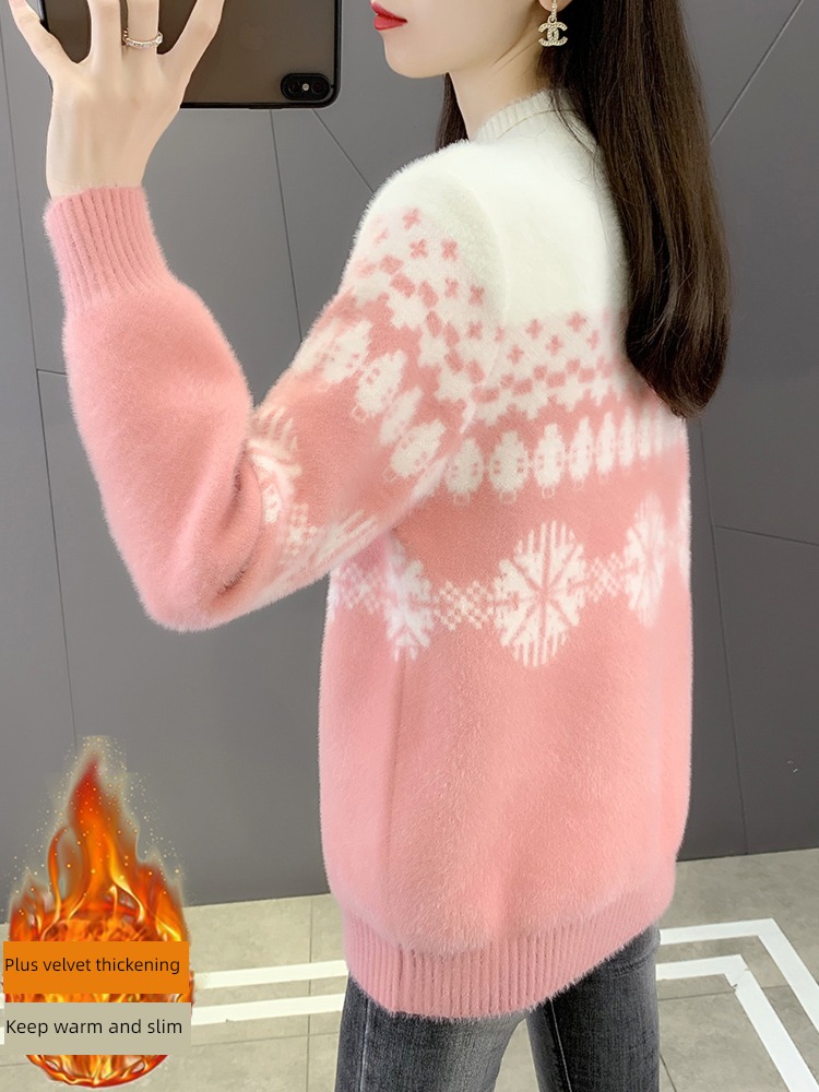 Imitation mink velvet Inner lap Hot money Lay a foundation Half high collar sweater