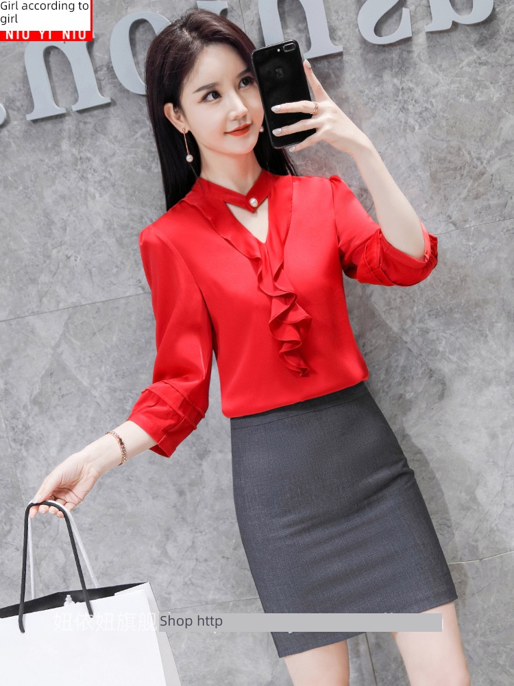 fashion Middle sleeve real silk Satin coverall jacket shirt