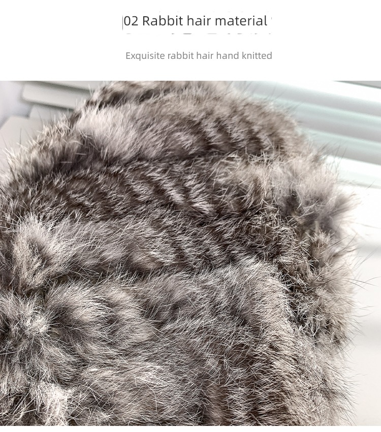 female Autumn and winter thickening Cold proof Baotou cap Real rabbit hair