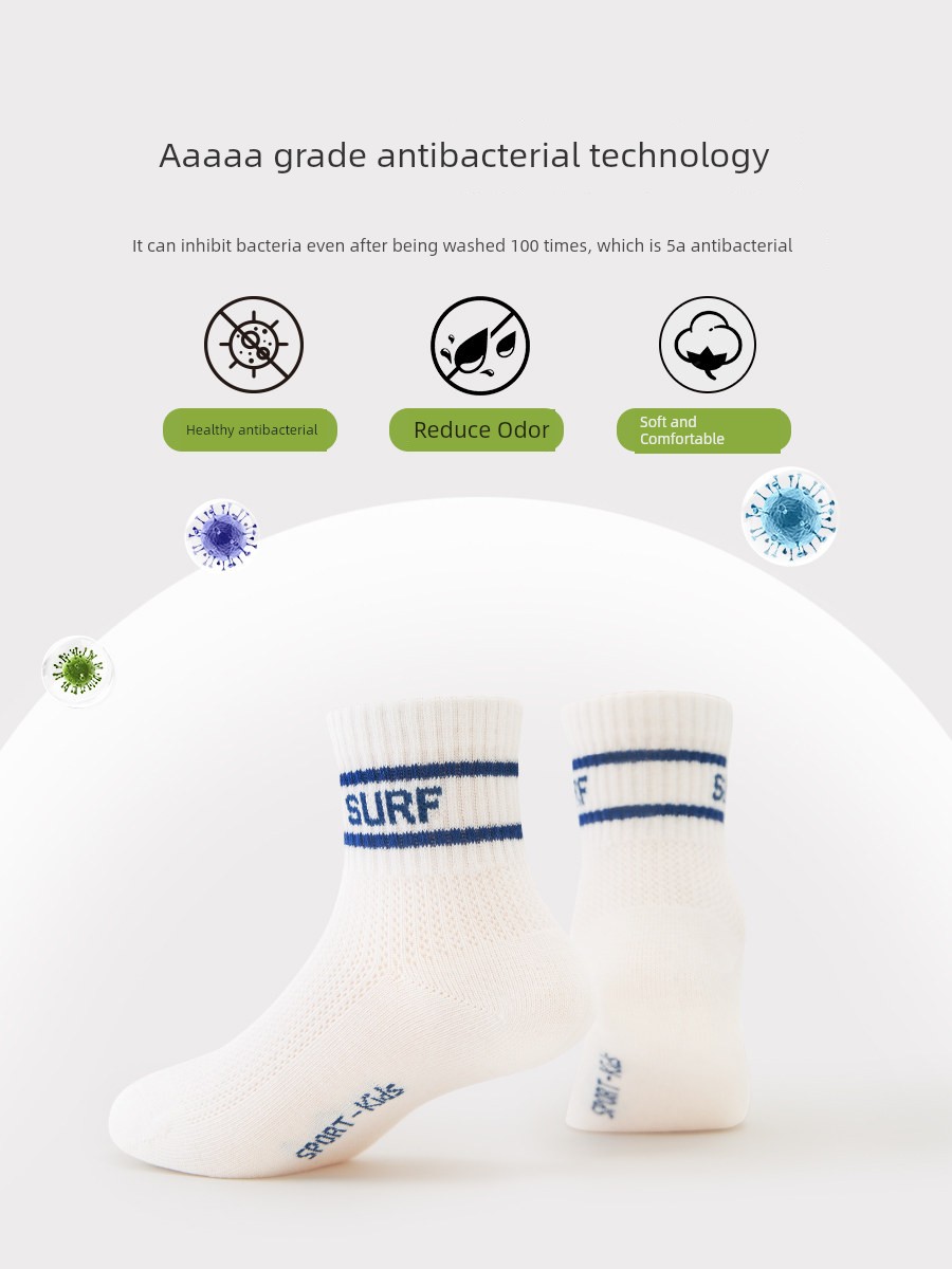 Children's Socks for Boys, Spring and Summer Thin Style, Pure Cotton, Breathable, Odor-Resistant, Mesh Sports Student Socks, Seamless Mid-Tube, White — 3