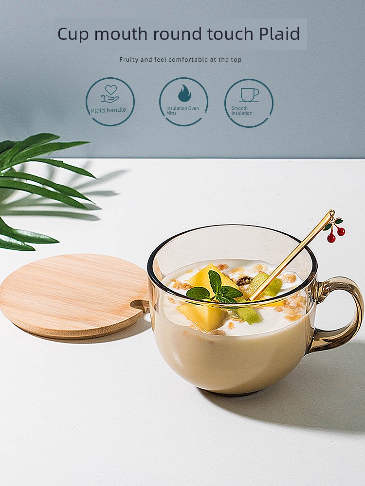 Brown Oatmeal For Home with Cover Spoon Transparent Glass