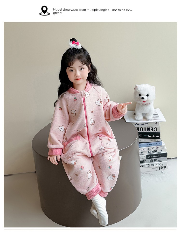 Children's One-Piece Pajamas, Autumn and Winter Fleece-Lined Girls' Flannel Home Clothes, Winter Anti-Kick Quilt, Baby Sleeping Bag — 9