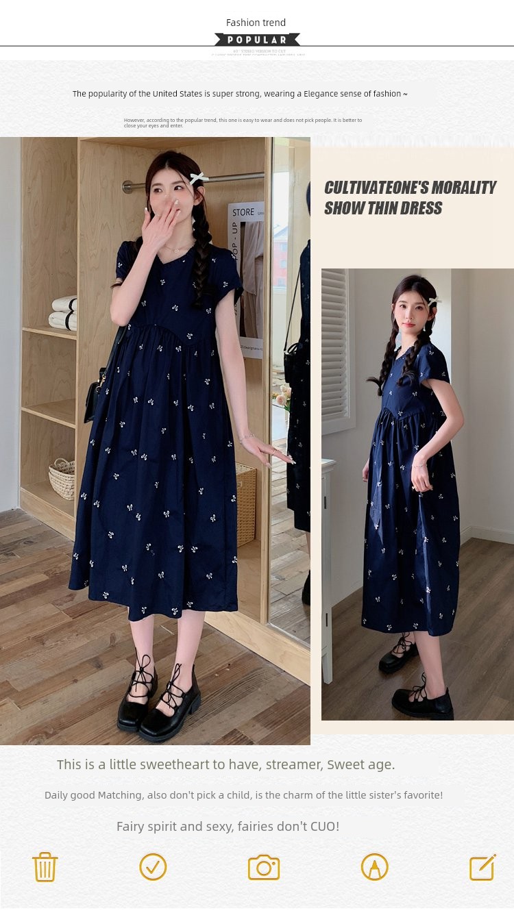 Maternity Wear Summer Loose-Fitting Age-Reducing Embroidered Dress 2026 New Style Petite High-Waisted Slimming Mid-Length Dress — 3
