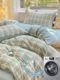 Violet Washed Cotton Line Printed Four-Piece Set Simple Washed Cotton Bedding Quilt Cover Grid Sheet Three-Piece Set