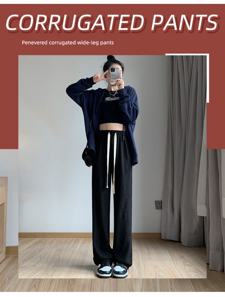 Spring and Autumn Show thin black leisure time easy Straight cylinder Drawstring