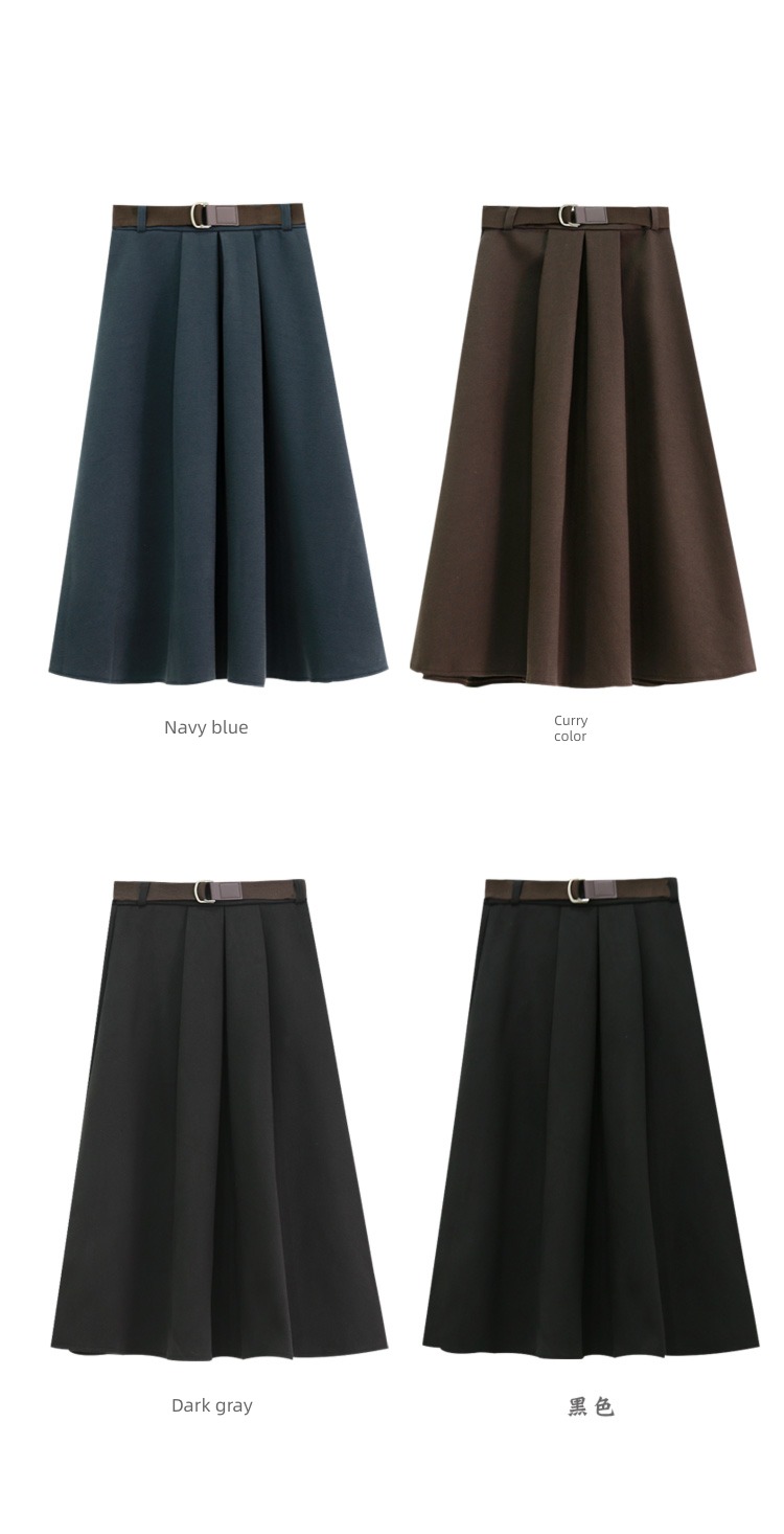 Wool Autumn and winter Coffee Big swing Medium and long term skirt