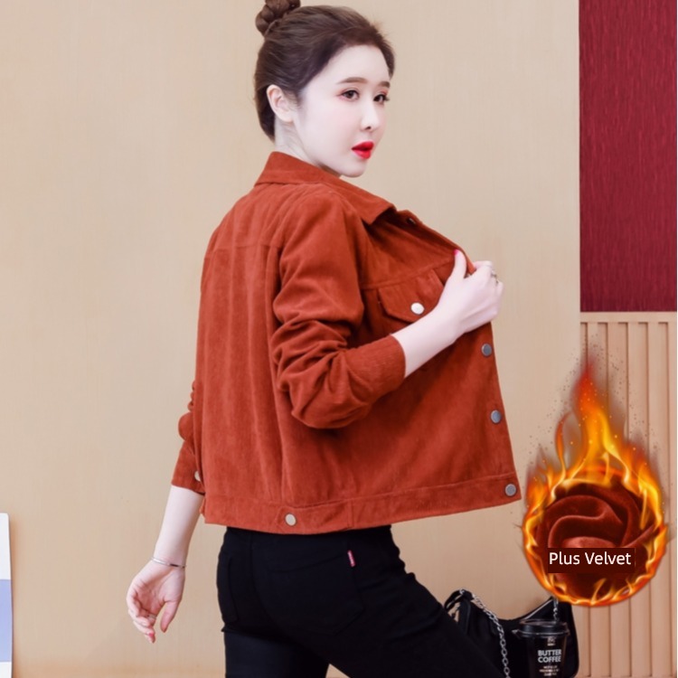 loose coat female corduroy have cash less than that is registered in the accounts leisure time Lapel loose coat