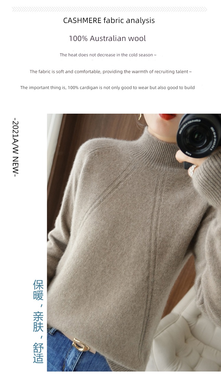 Plush thickening knitting Half high collar Foreign style ma'am sweater