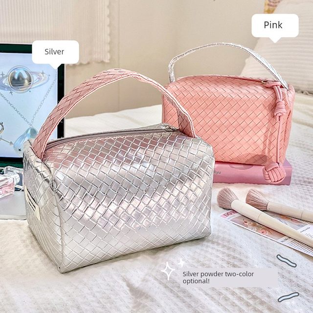 Japanese Seiko woven silver powder makeup bag wash 2025 new portable large capacity travel product storage bag