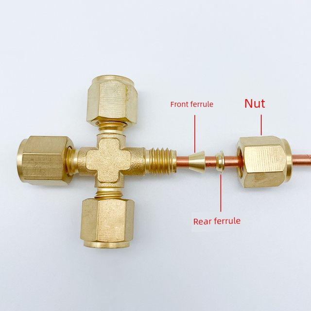 Brass tee connector 1/8-inch 3mm copper tube sleeve connector Replaces Agilent chromatographic connector