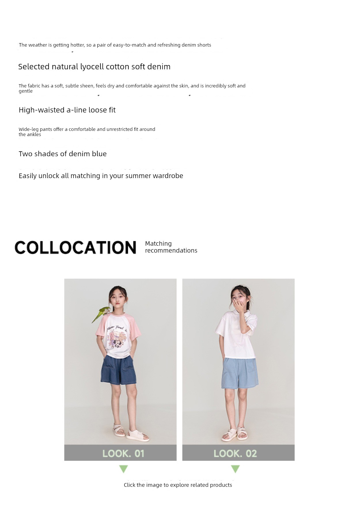 Soft Girls' Lyocell Cotton-Feel Denim Shorts, Loose Thin Denim Mid-Length Pants, 2026 Summer Style, Casual Pants for Older Children — 3