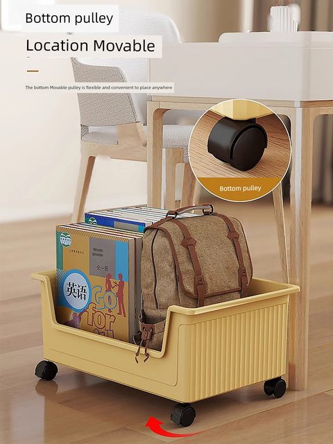 Under the desk book bag storage box pulley book box movable student classroom with desktop book storage box book shelf