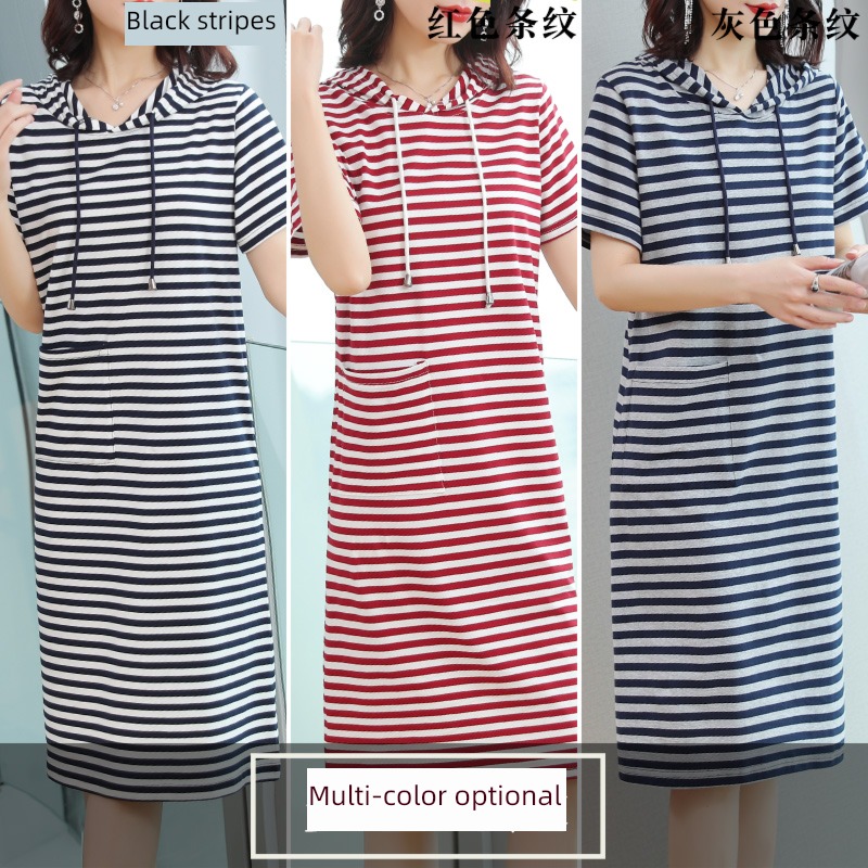 pure cotton stripe Cap Dress motion leisure time T-shirt