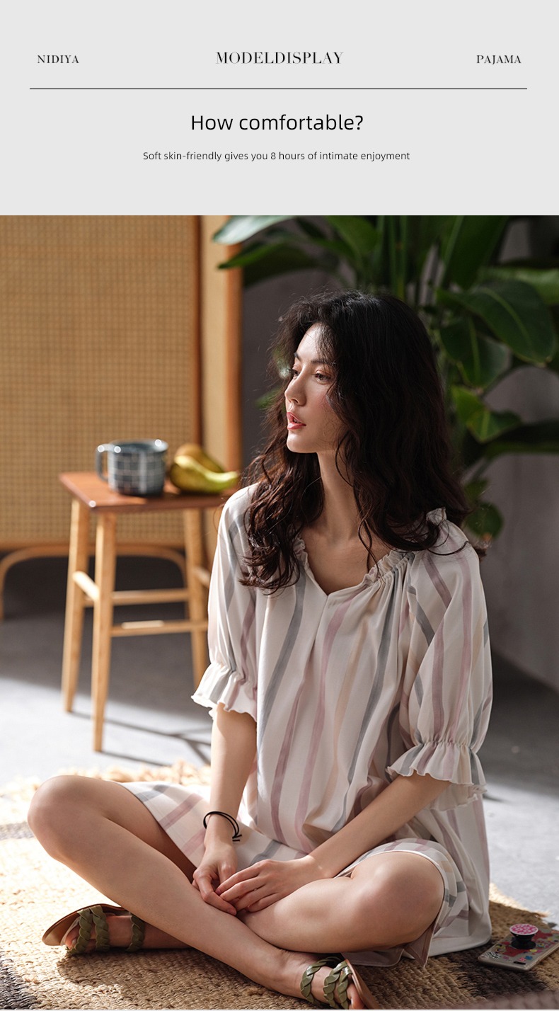 easy Big size summer pure cotton Princess style V-collar Nightdress