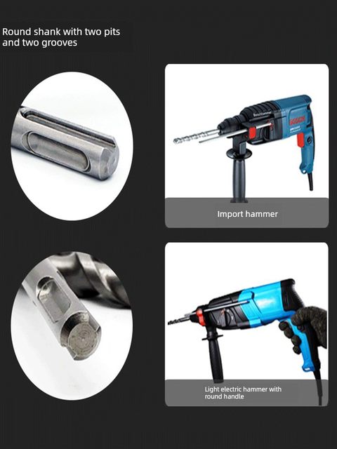 Round handle drill bit two pits and two grooves impact drill bit tungsten steel alloy extended wall reinforced concrete electric hammer drill bit
