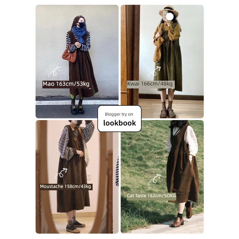 spring and autumn Big size corduroy easy solar system Strap skirt