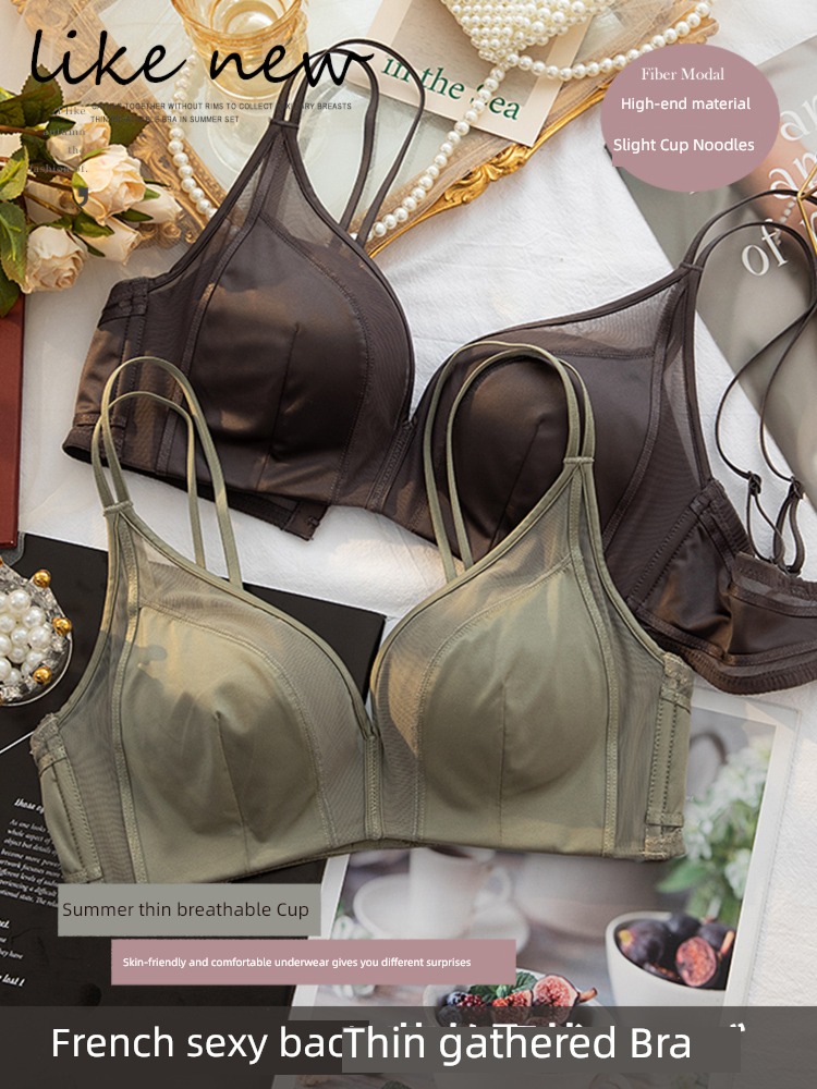 overlapping Small chest Gather together Wireless  sexy Beautiful back Underwear