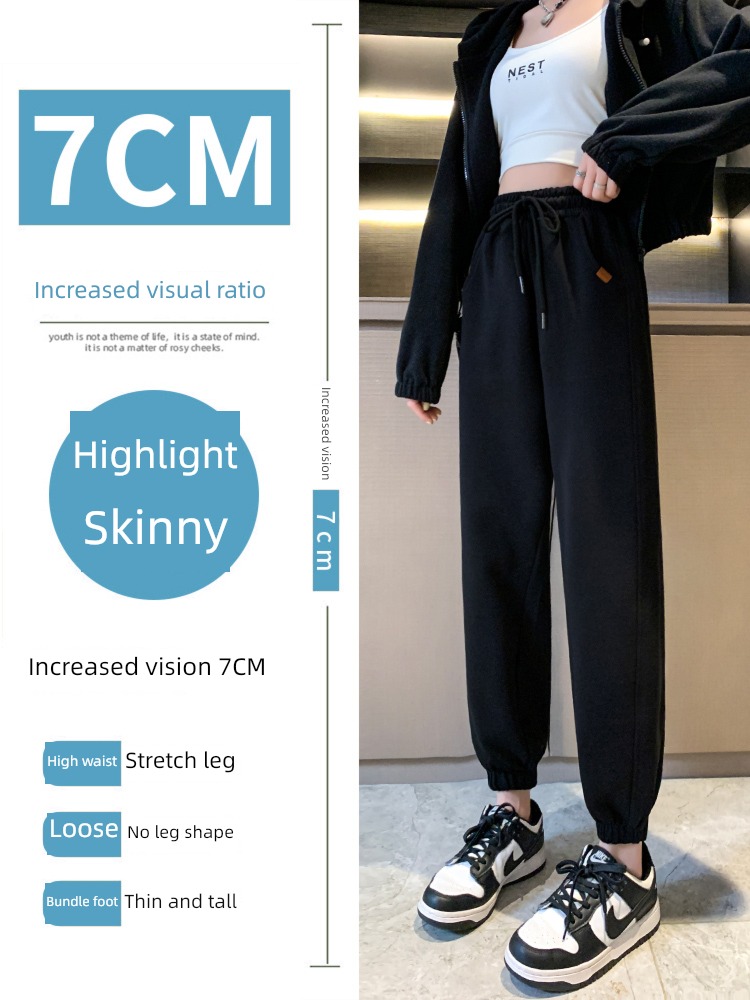 female Autumn and winter Plush Tie one's feet Show thin grey leisure time sweatpants