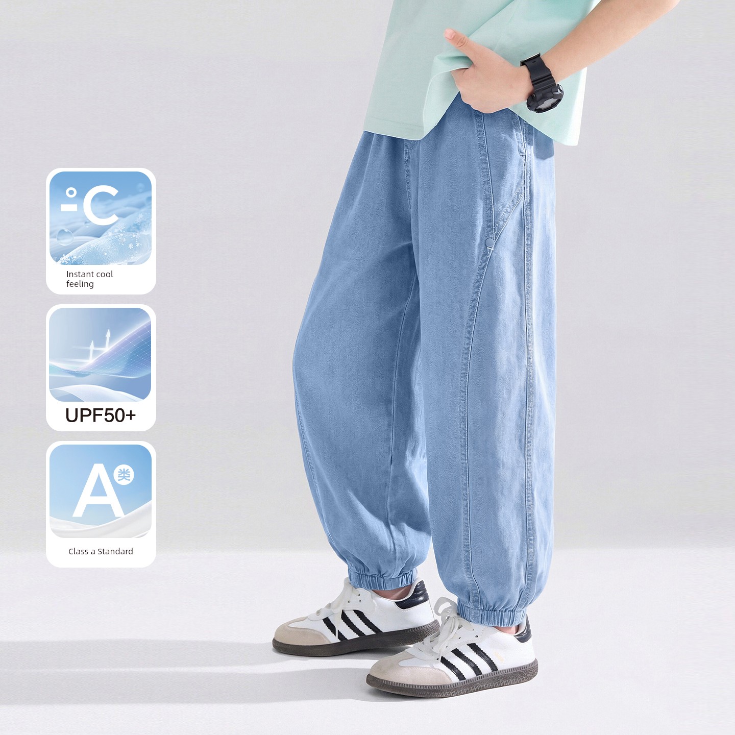 Zuoxi Children's Clothing Boys' Pants Summer Thin Children's Cool Tencel Jeans 2026 New Model Big Kids Anti-Mosquito Pants — 8
