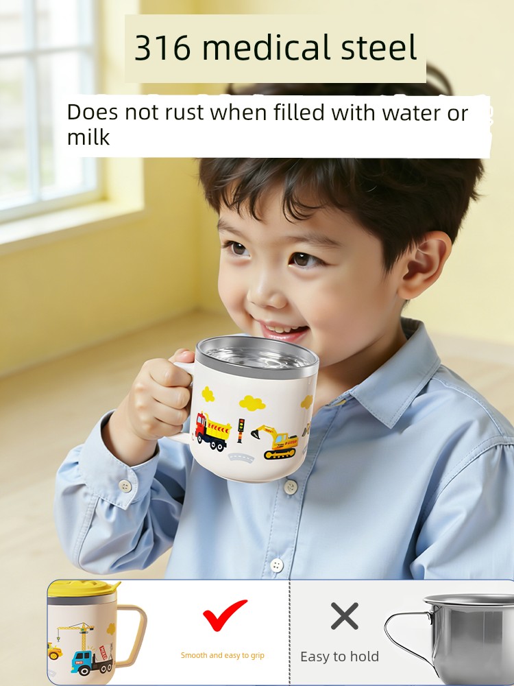 Stainless Steel Mug Children's Water Cup Household Baby Cup for Ages 3 and Above Milk Cup Drinking Cup Open Cup with Scale