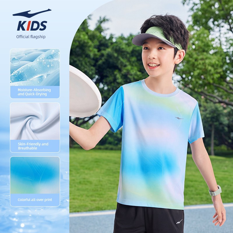 Hongxing Erke Kidsren's Clothing Kidsren's Short-Sleeved T-Shirt Boys' Sports Quick-Drying Clothing Summer New Youth Girls' Tops — 2