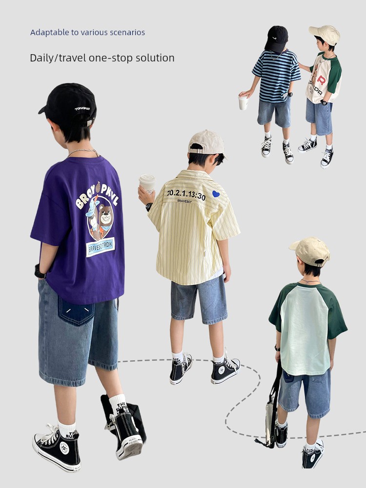 Haima's Children's Clothing Boys' Denim Shorts Summer Thin Style 2026 New Model Kids' Knee-Length Pants Youth Shorts — 2