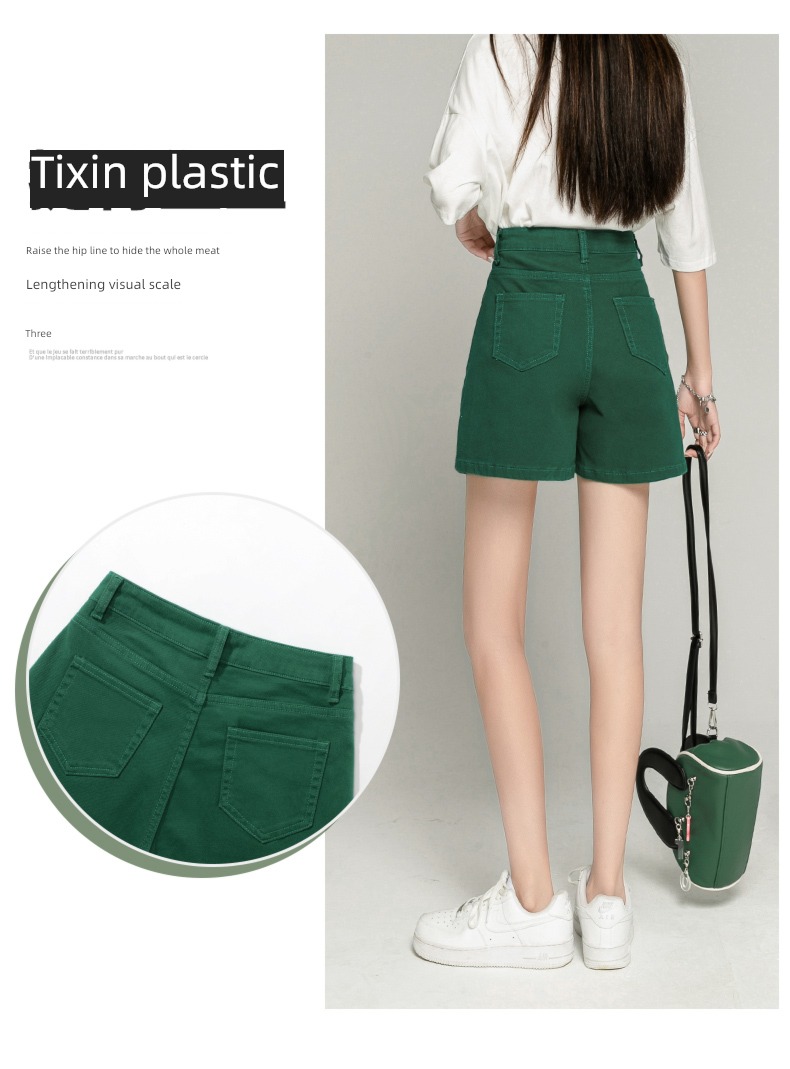2022 The new High waist leisure time green Denim shorts