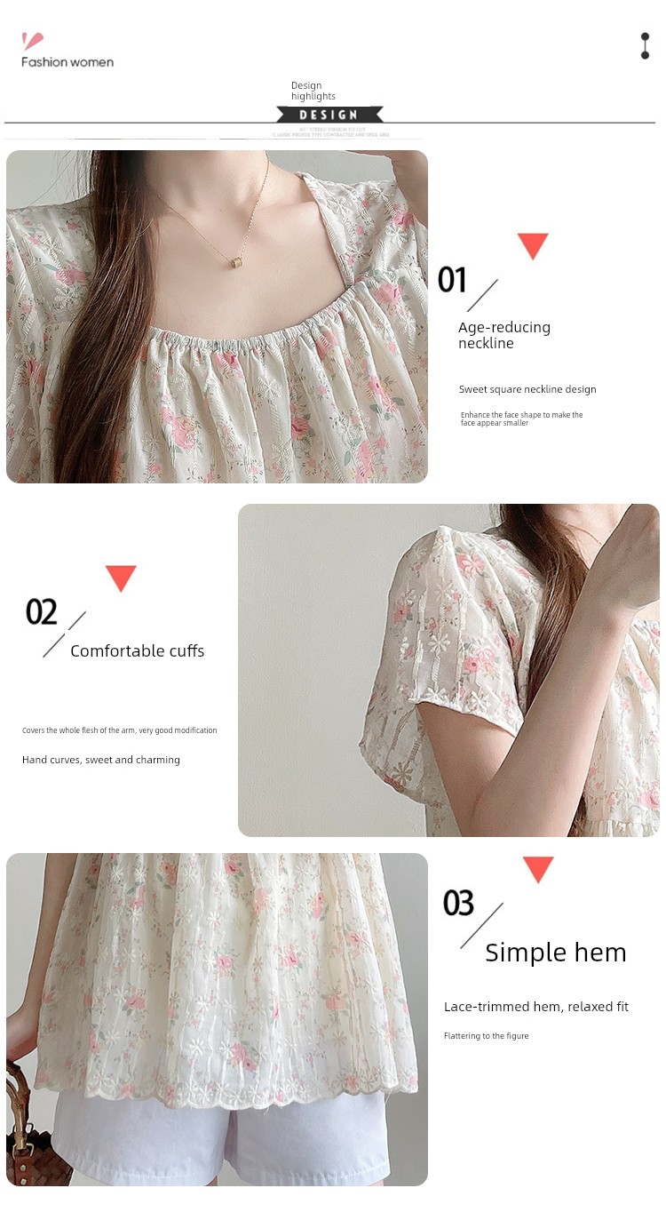 Maternity Wear Summer New Style Fresh and Sweet Square-Neck Embroidered Floral Loose Babydoll Shirt Short-Sleeve Top for Pregnant Women Trendy — 7