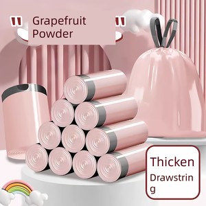 Grab It~ Drawstring Garbage Bags, Pink, with Handles, Thickened, Large Household Plastic Bags, Black with White Print