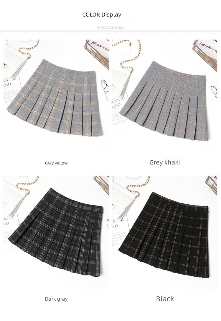 Wool lattice early autumn winter Half body Advanced sense Short skirt