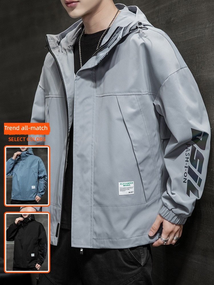 grey leisure time motion Hooded winter Ruffian handsome loose coat