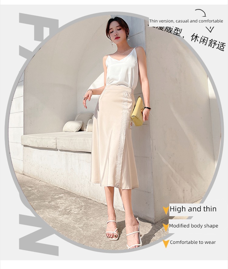 Imitation acetic acid Versatile High waist Lace A word skirt