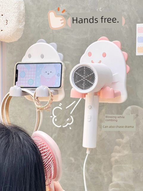 Cute dinosaur hair dryer stand for household hair dryer storage rack for storage rack for air duct rack without hole punching bathroom