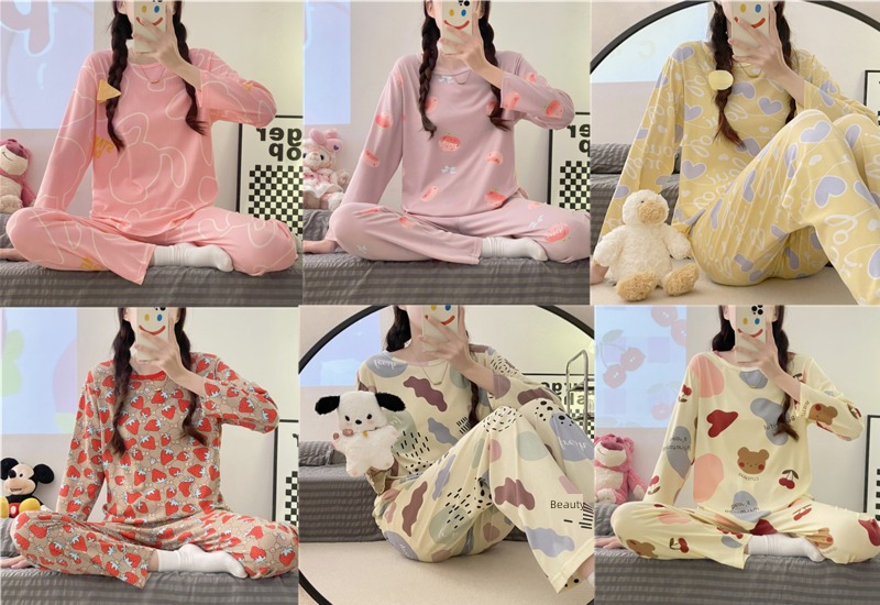 female Shredded milk Round neck lovely Cartoon Southeast Asia pajamas