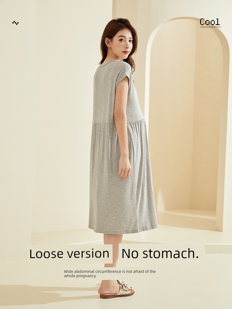 Pregnant Woman's Nightdress Summer Thin Nursing Dress Summer Modal Postpartum Pajamas Nursing Sleeping Dress Summer Clothing Dress — 5