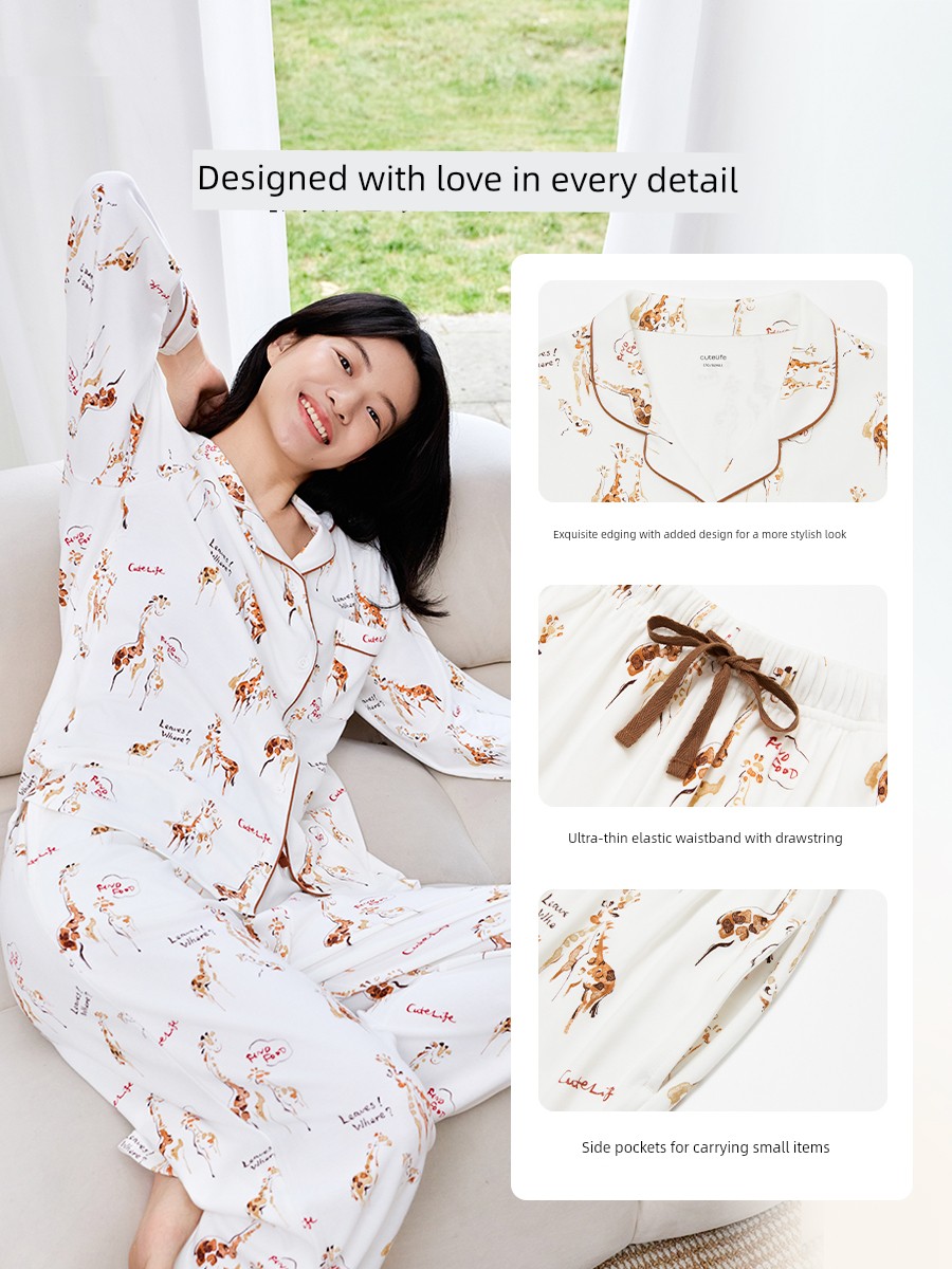 Cutelife Women's Bamboo Cotton Pajamas Suit Confinement Clothing — 4