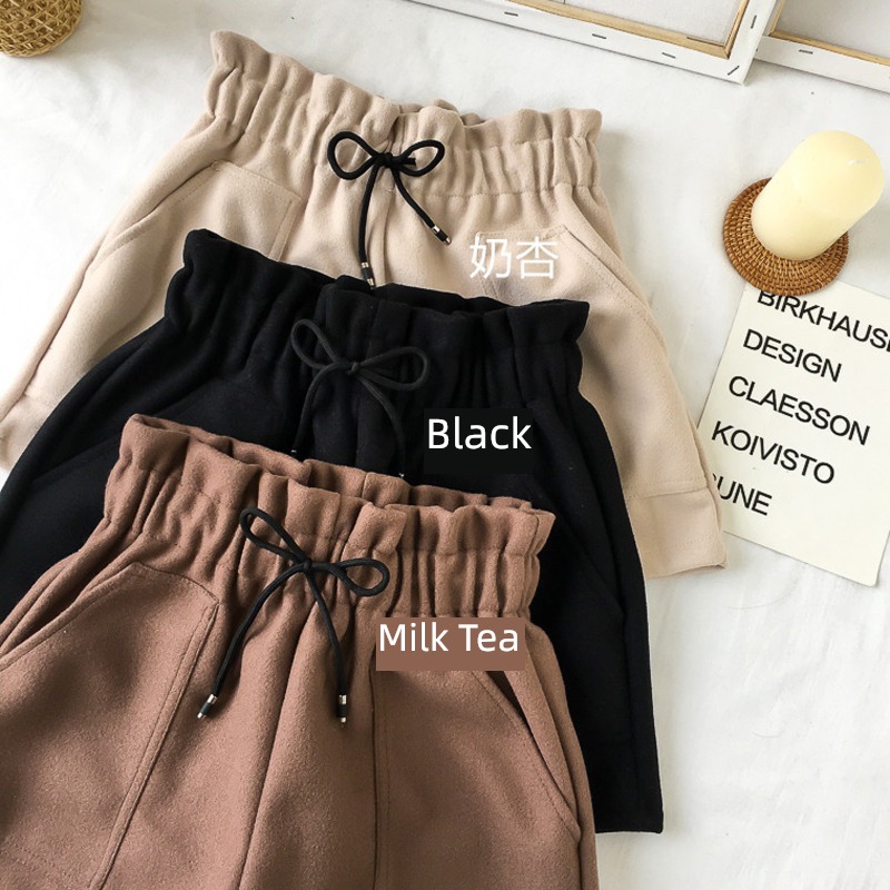 2022 new pattern Broad leg Wool shorts female Autumn and winter easy Big size A word Wear out Lay a foundation ma'am High waist Boots and trousers