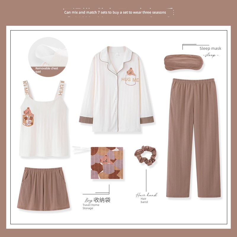 Yu Zhaolin With chest pad female pure cotton Long sleeve autumn pajamas