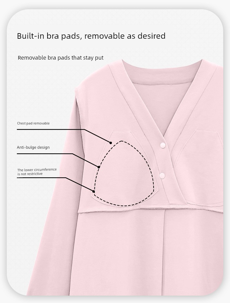 Maternity Pajamas with Breast Pads, Pure Cotton, Sweat-Absorbent, Autumn and Winter Style, Nursing Maternity Sleepwear, Summer Thin Style, Postpartum — 17