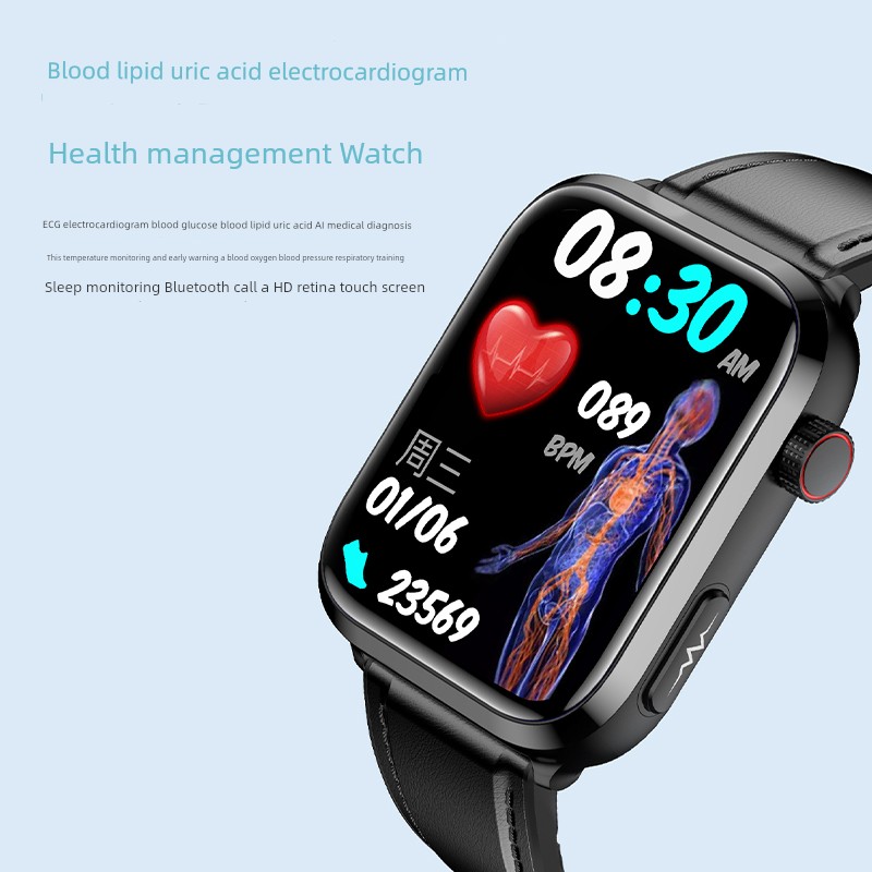  通話測血壓心率睡眠體溫智能手錶 黑色真皮【高清通话+血糖血压血脂监测+健康管理】Product Thumbnail