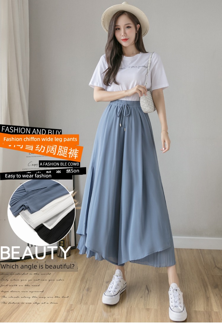 fashion fold High waist Sagging sensation Thin money Nine points Wide leg pants