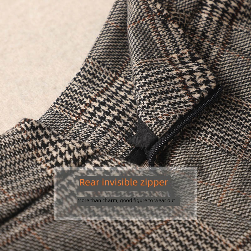 Wool lattice High waist Buttocks A word winter skirt