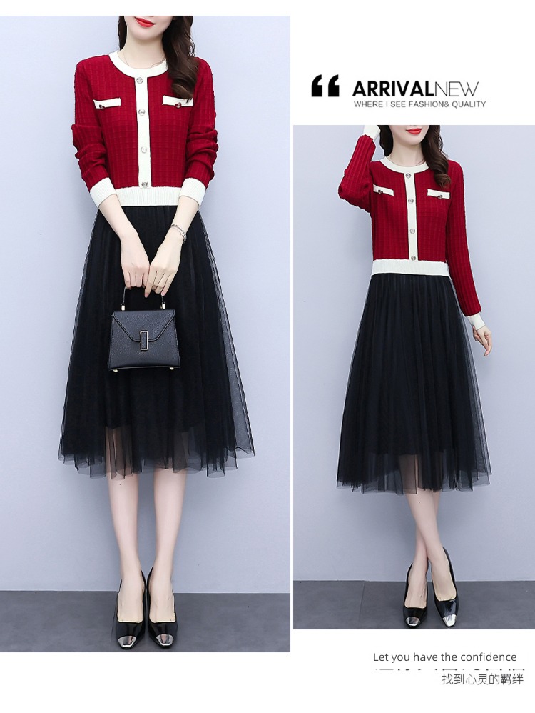 Little fragrance ma'am Autumn and winter Show thin sweater Fake two