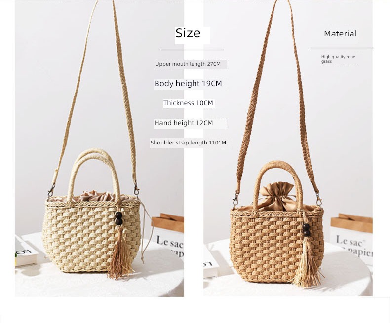 Bag female lovely Wood beads manual Small Straw weaving Bag
